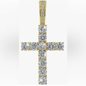 18K Solid Diamond 925 Silver Iced Out CZ Classic Cross Necklace Pendant
